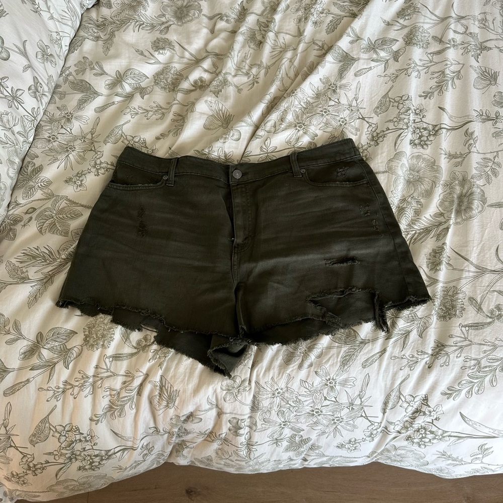 Aerie Olive Green Distressed Women Shorts